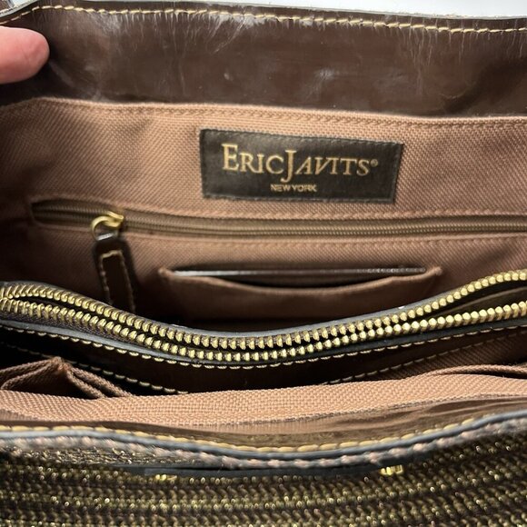 Eric Javits Handbag Double Handle Purse Brown‎ Gold Metallic Woven Straw - Picture 9 of 16